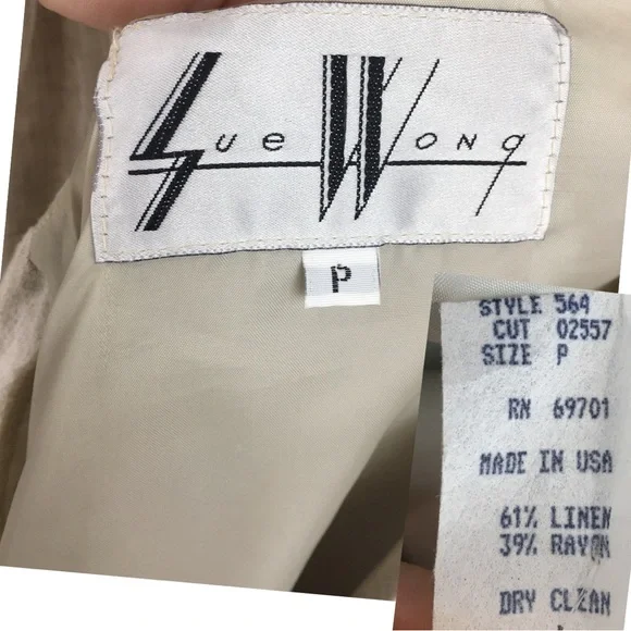 Vintage Sue Wong Linen 2 Piece Suit Jacket Gauchos Linen Wooden Beads size Small - Picture 15 of 16